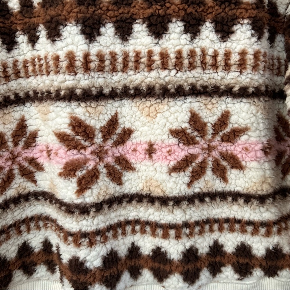 Aerie Hometown Holiday Sweatshirt Quarter Zip Sherpa Pullover Fair Isle Size M - Picture 5 of 10